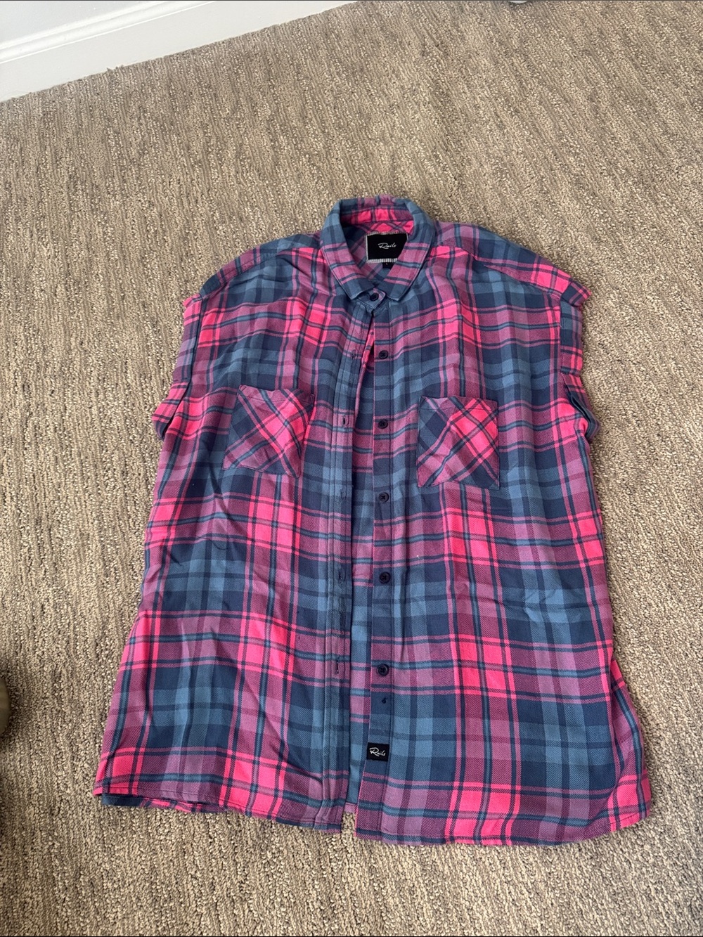 Rails Sleeveless Pink & Navy Plaid Button-Front Shirt size Large